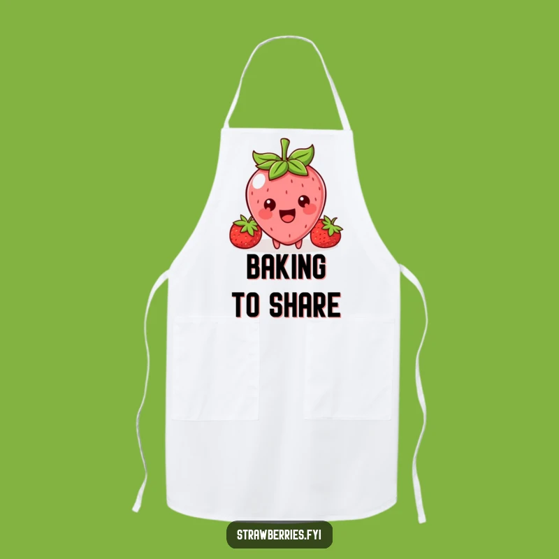 Funny Kawaii Strawberry Sharing Apron: Big Smile Berry Character Kitchen Gift