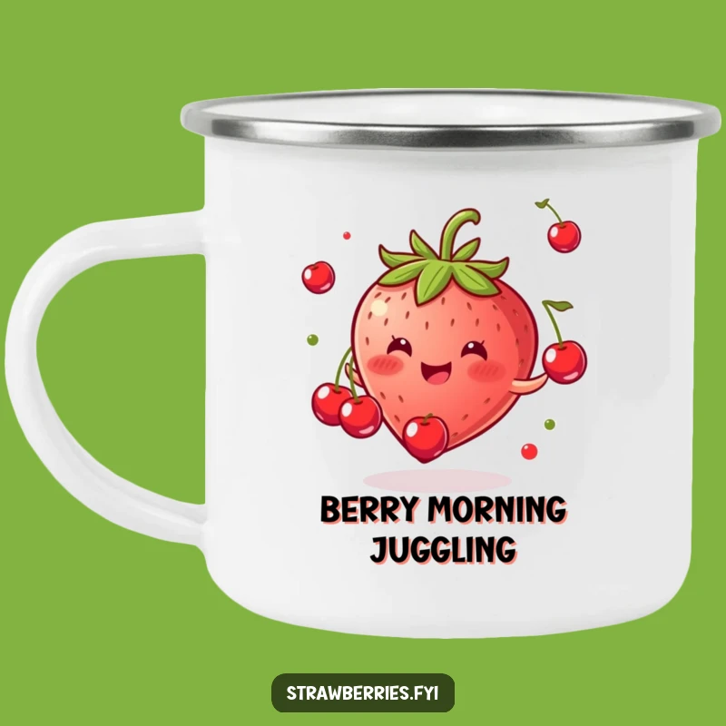 Funny Strawberry Juggling Cherries Camping Mug - Outdoor Fun Gift