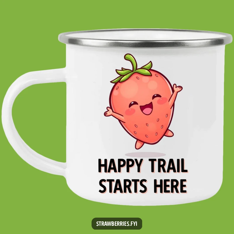 Durable Funny Kawaii Strawberry Leap Camping Mug: Joyful Berry Character Outdoor Gift