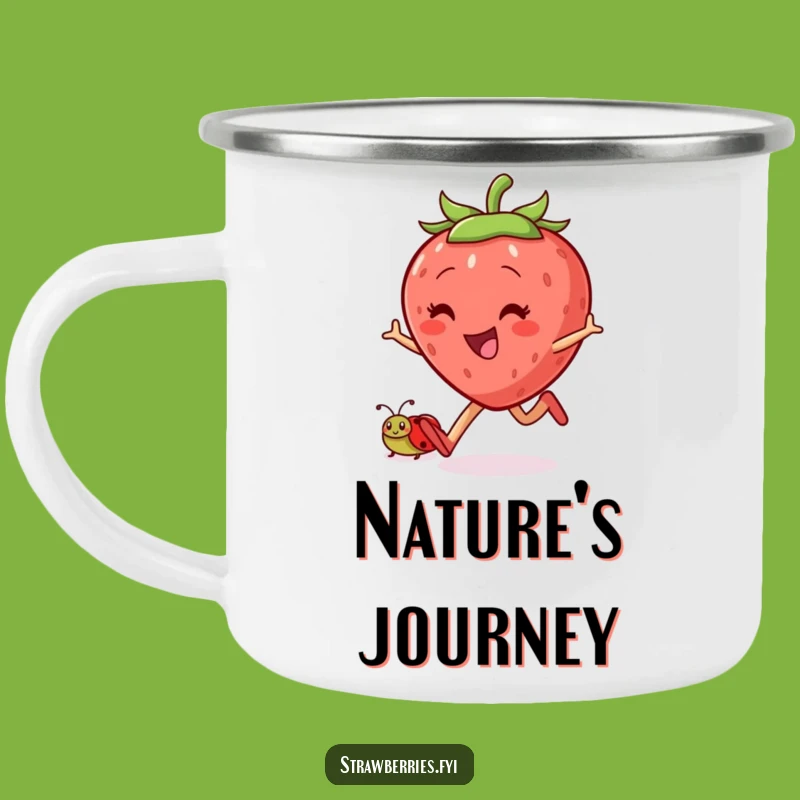 Funny Skipping Strawberry Camping Mug: Cheerful Sips Outdoors
