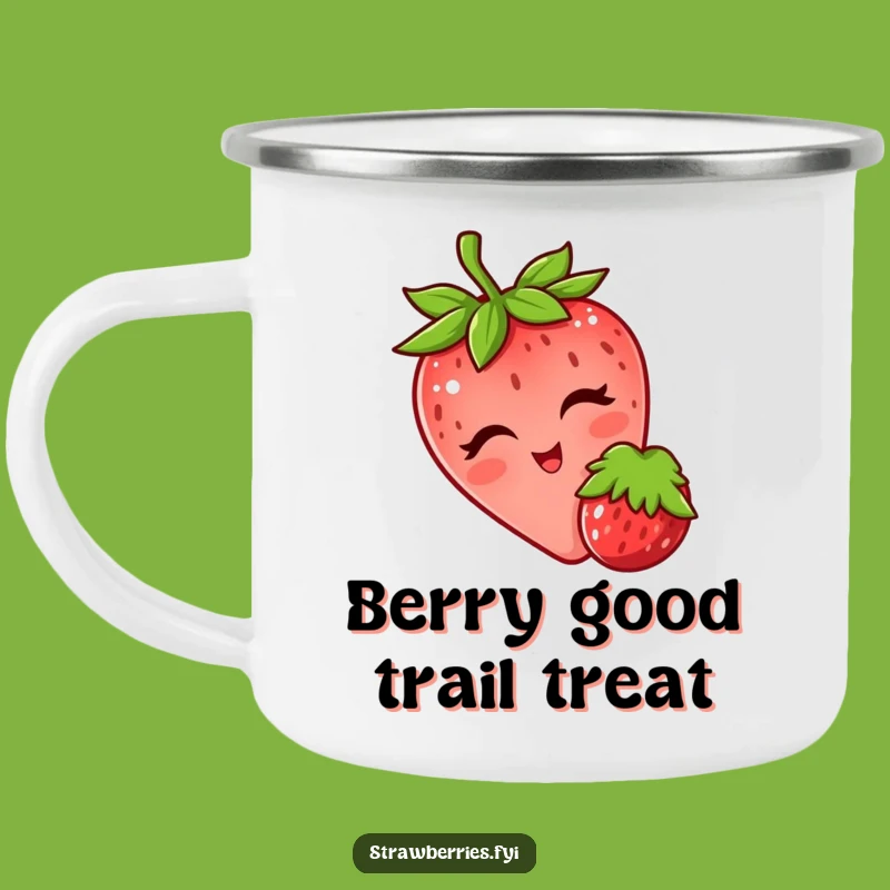 Funny Winking Strawberry Camping Mug Enjoy Coffee With Playful Charm Outdoors