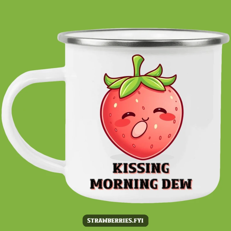 Adventure-Ready Funny Kawaii Strawberry Kiss Camping Mug, Sweet Outdoor Gift