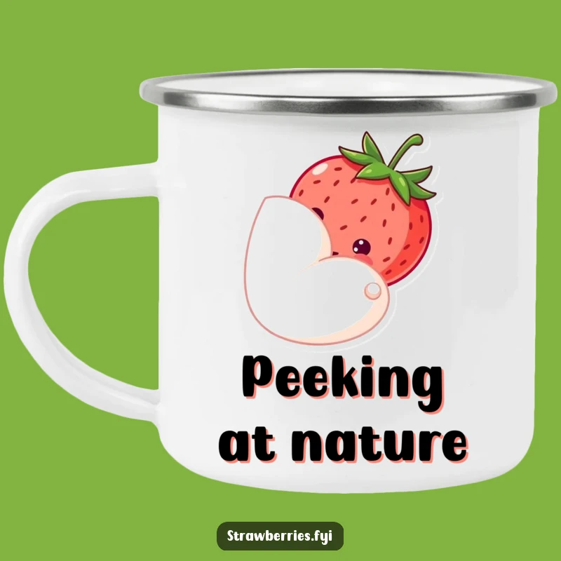 Funny Shy Strawberry Camping Mug Enjoy Coffee With Sweet Charm Outdoors