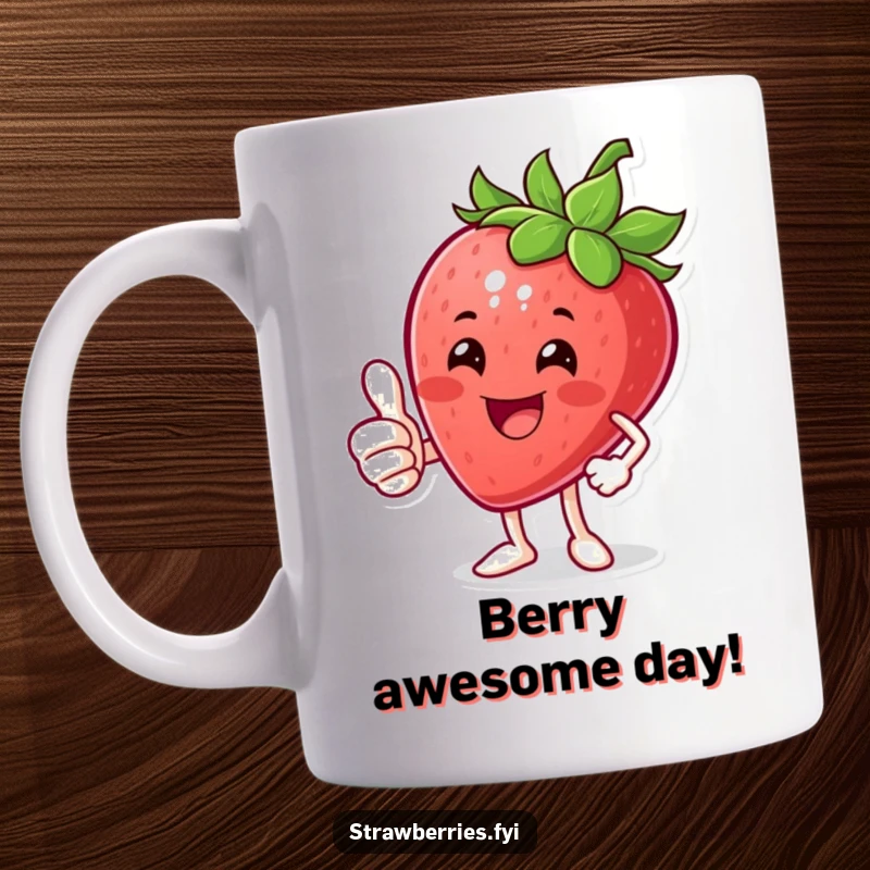 Funny Thumbs Up Strawberry Mug: A happy strawberry giving a confident thumbs up, radiating positivity and humor.