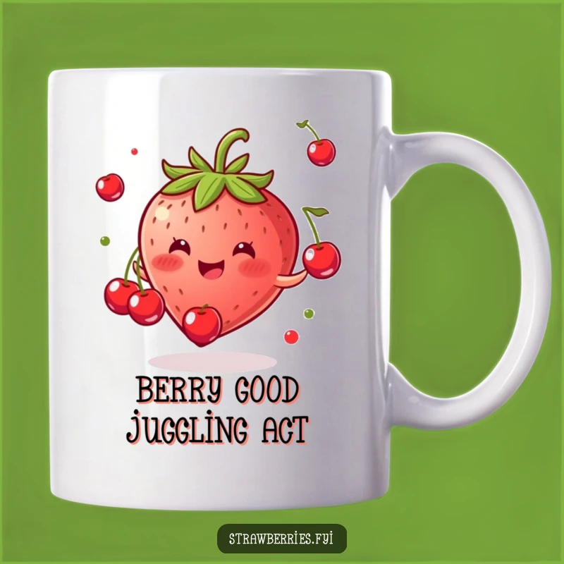 Funny Strawberry Juggling Cherries Mug - Hilarious Fruit Gift for Him & Her