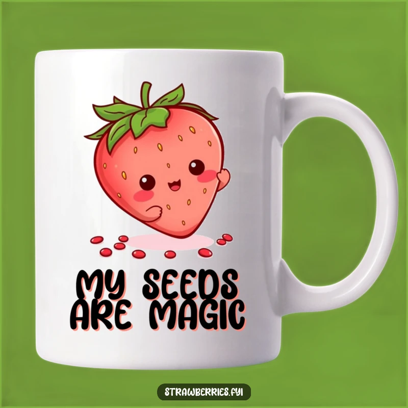 Funny Kawaii Strawberry Seed Flourish Mug, Unique Strawberry Character Gift