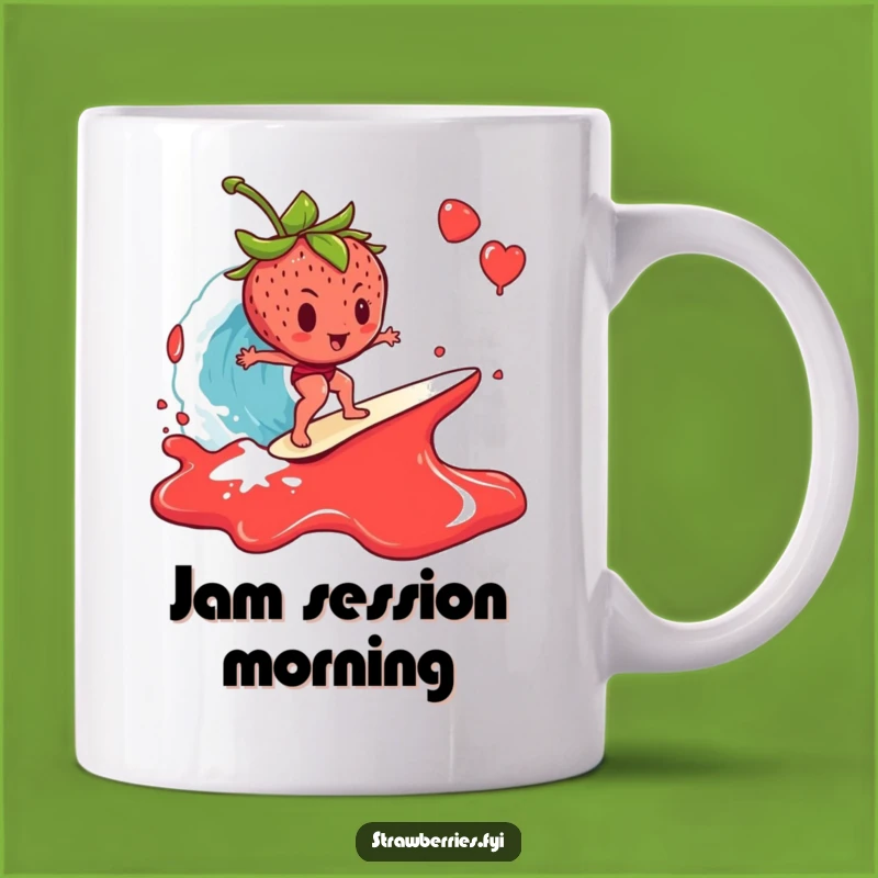 Funny Strawberry Jam Mug: Surfing Fruit's Sticky Ride - Hilarious Breakfast Gift!