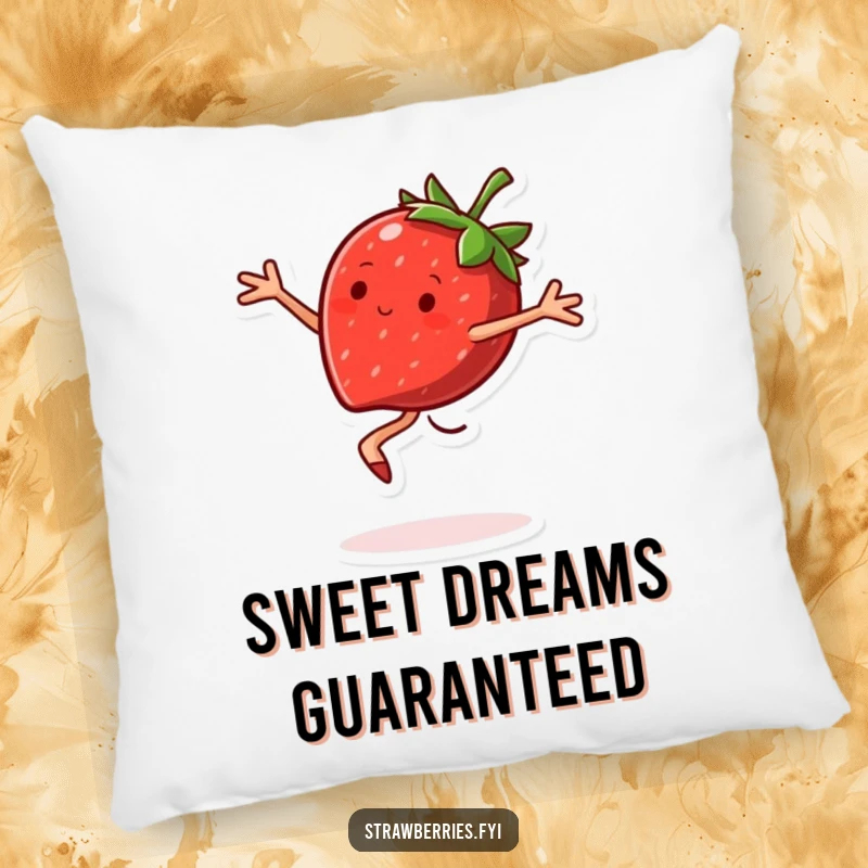 Funny Pillow with a joyful strawberry character doing a pirouette, adding a soft touch of sweet humor.