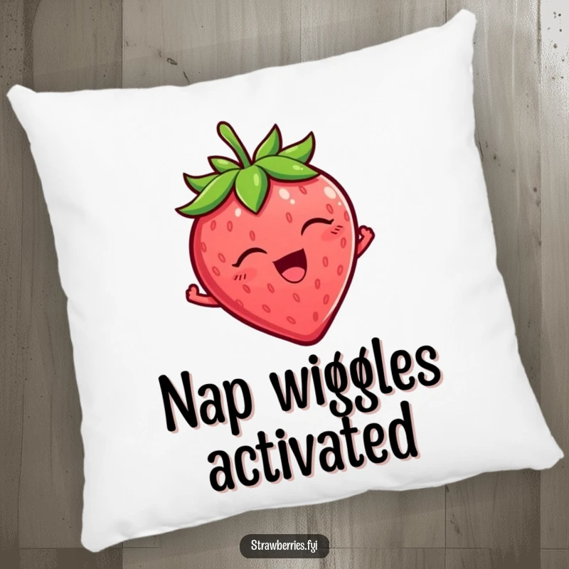 Funny Strawberry Pillow featuring a tickled strawberry character wiggling with absolute delight, a soft and funny gift.