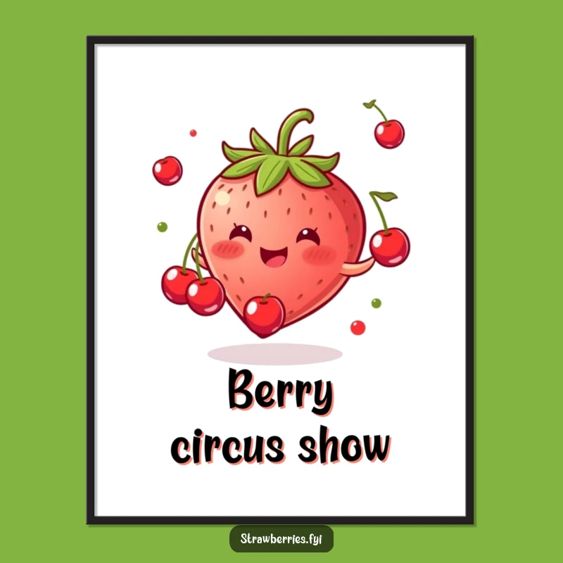 Funny Strawberry Juggling Cherries Digital Print - Instant Joyful Art
