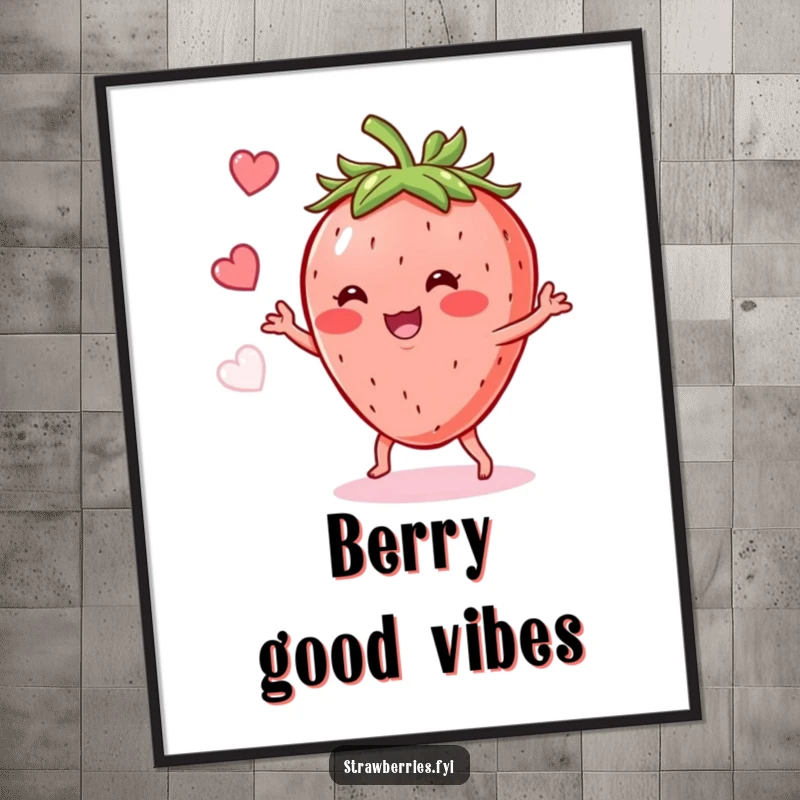 Funny Strawberry Shimmy Digital Art: A happy strawberry character doing a funny dance, bringing fruity joy.