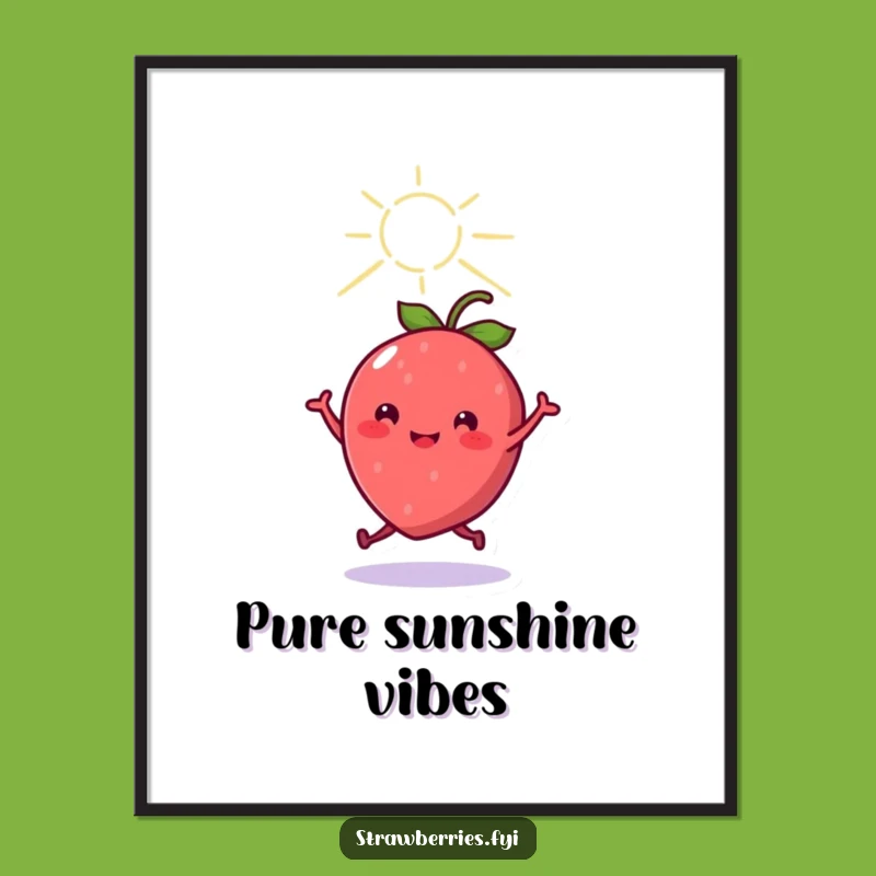 Funny Dancing Kawaii Strawberry Digital Art - Instant Cheerful Decor