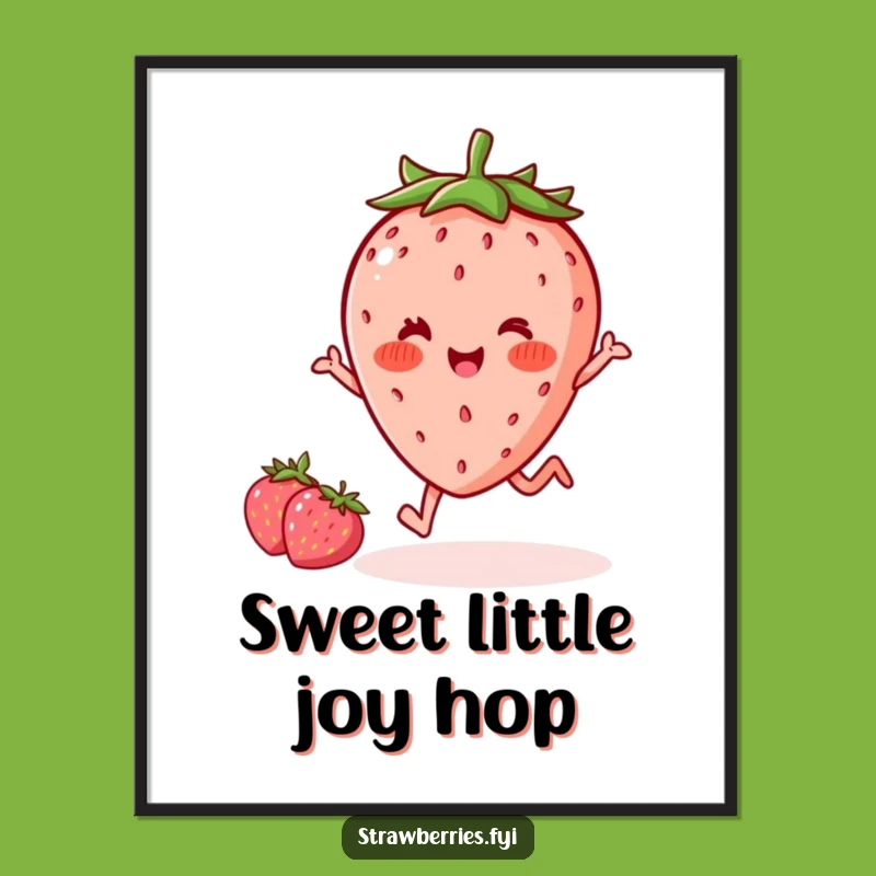 Funny Hopping Kawaii Strawberry Digital Art - Instant Cheerful Decor