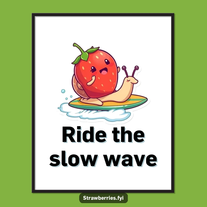 Funny Strawberry Snail Surf Digital Art - Instant Quirky Character Download