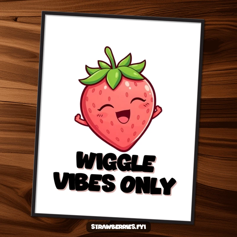 Funny Strawberry Digital Art Print of a tickled strawberry character wiggling with unbridled delight, perfect for instant funny art.
