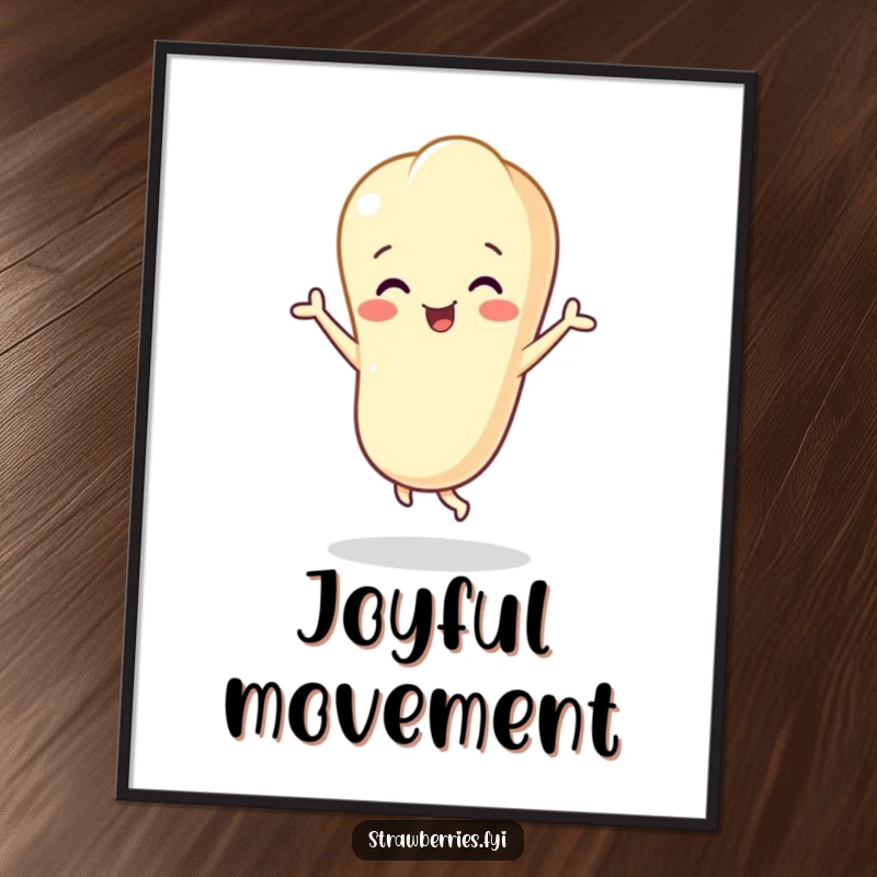 Funny vanilla bean character dancing with glee, digital art print, instant download for cheerful decor.