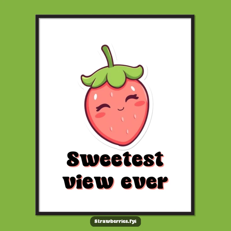 Funny Winking Kawaii Strawberry Digital Art - Instant Hilarious Wall Decor