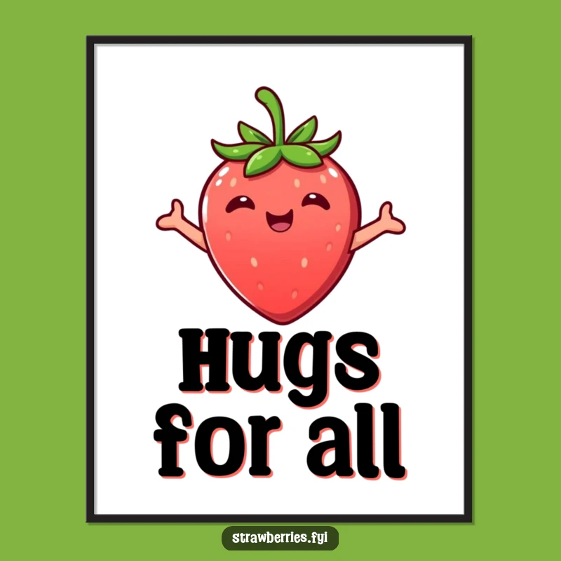 Funny Kawaii Strawberry Embrace Digital Art: Instant Sweetness for Your Walls