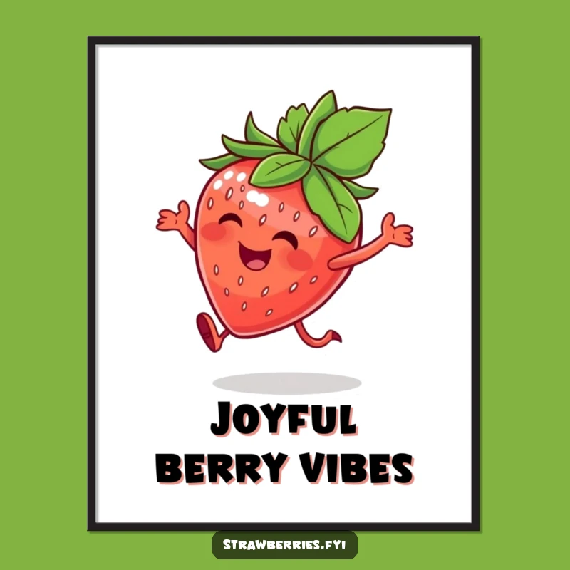 Funny Happy Strawberry Digital Art - Joyful Hop Printable Humor Decor