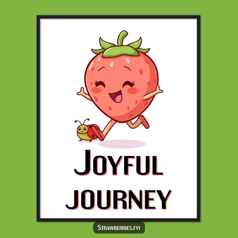 Funny Skipping Strawberry Digital Print: Joyful Art for Walls