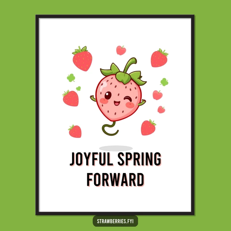 Funny Bouncing Kawaii Strawberry Digital Art - Instant Energetic Decor