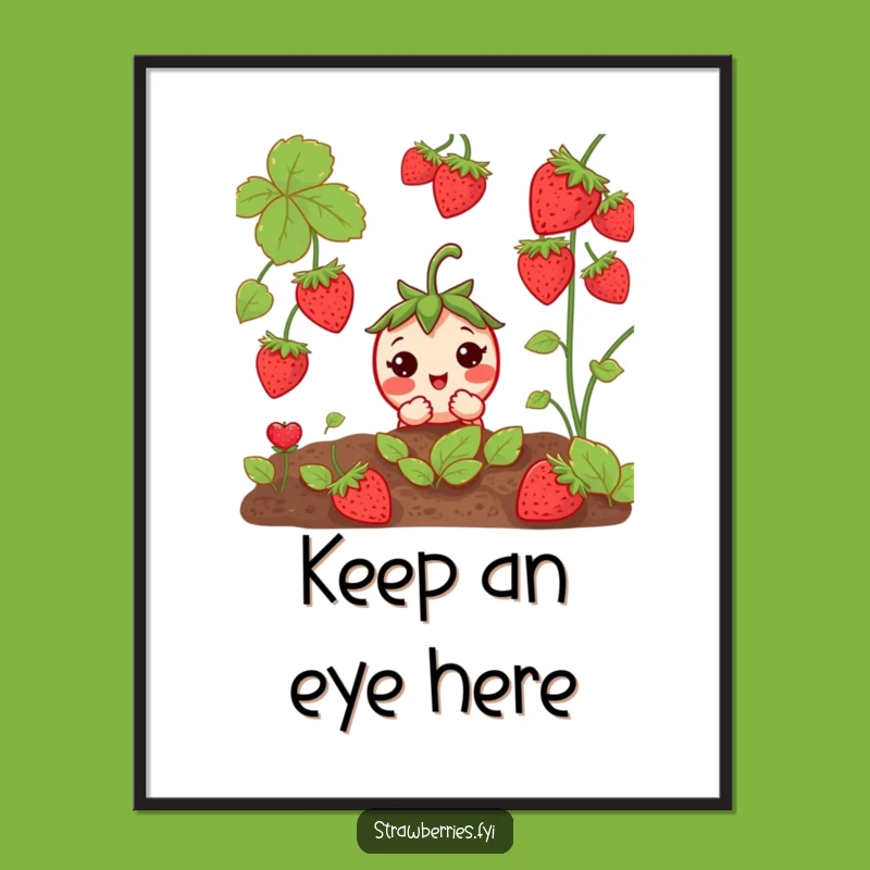 Funny Curious Strawberry Digital Art: Charming Garden Decor