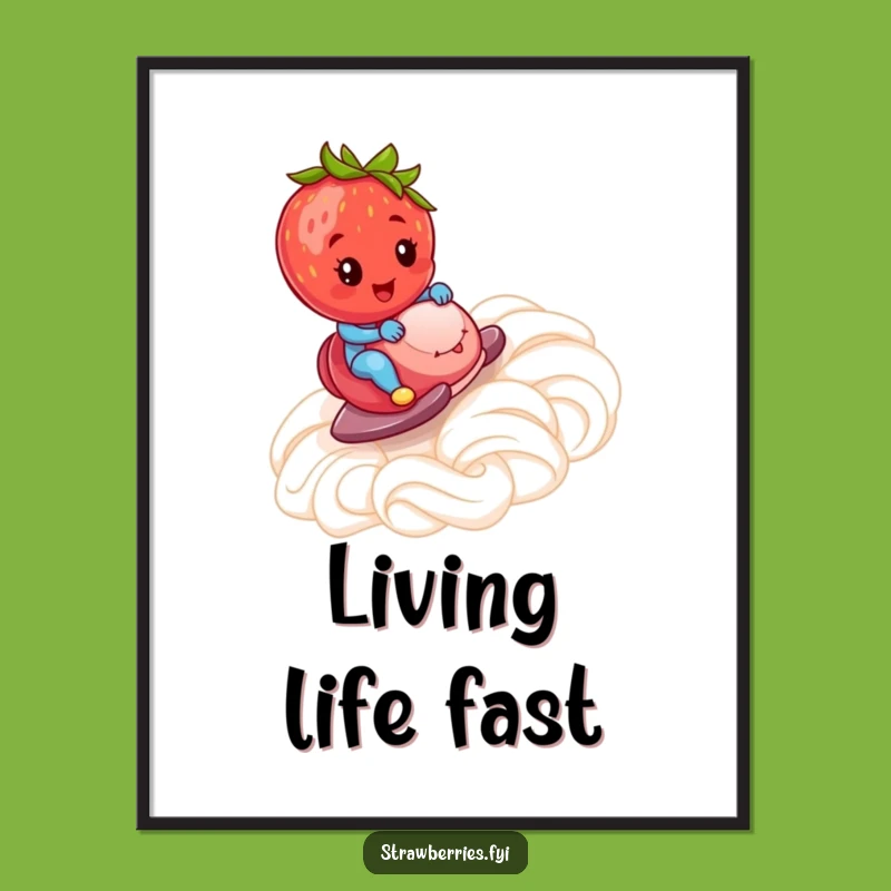 Funny Strawberry Digital Art: Whipped Cream Ramp Rush - Instant Sweet Decor!