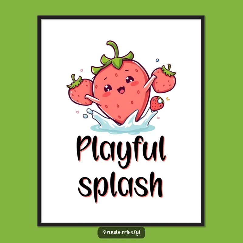 Funny Kawaii Strawberry Splash Digital Art - Playful Printable for Refreshing Spaces