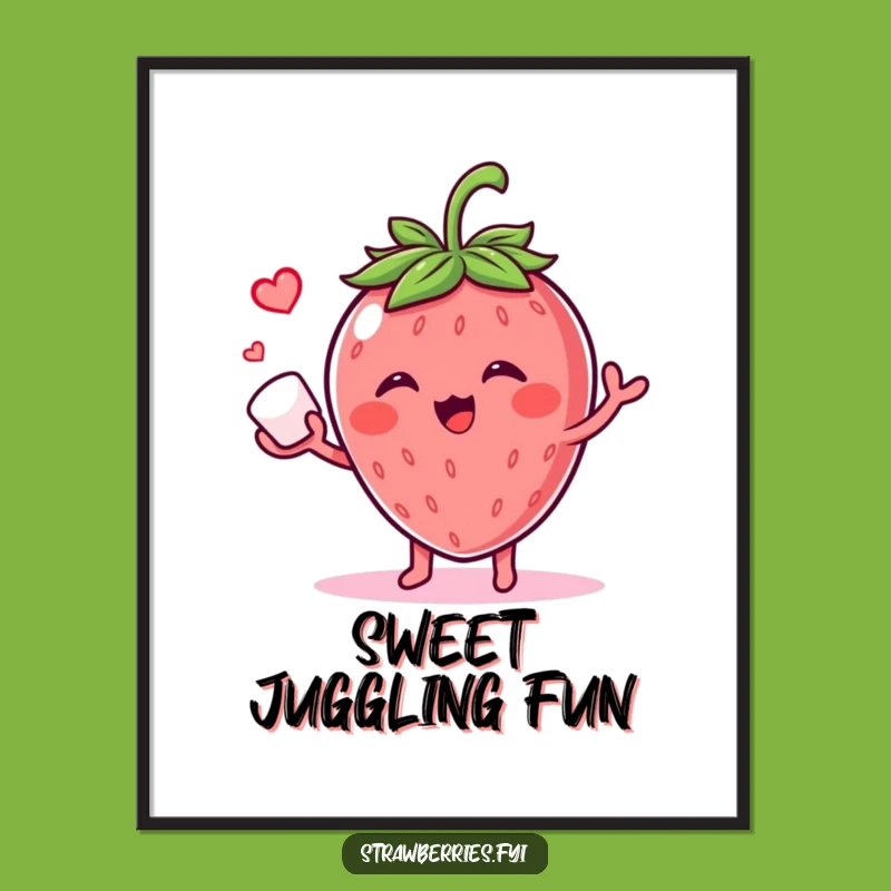 Funny Giggling Strawberry Digital Art - Sugar Cube Juggling Printable Humor