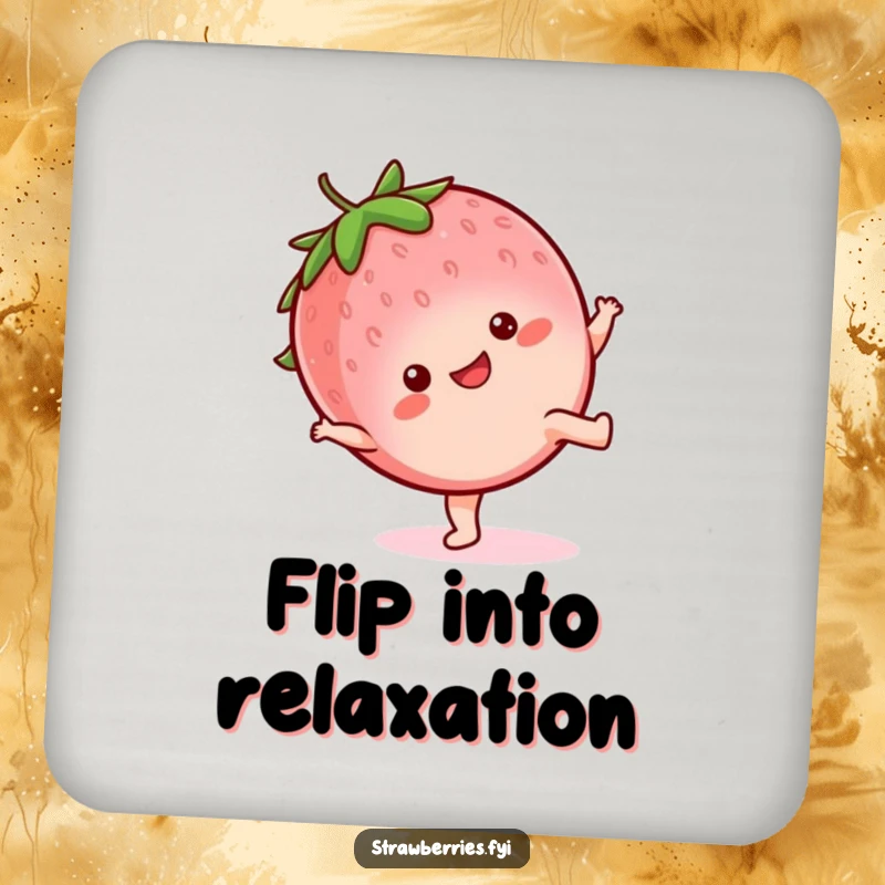 Funny Drink Coaster: A kawaii strawberry character in a happy cartwheel, adding a dynamic and joyful touch to any surface.