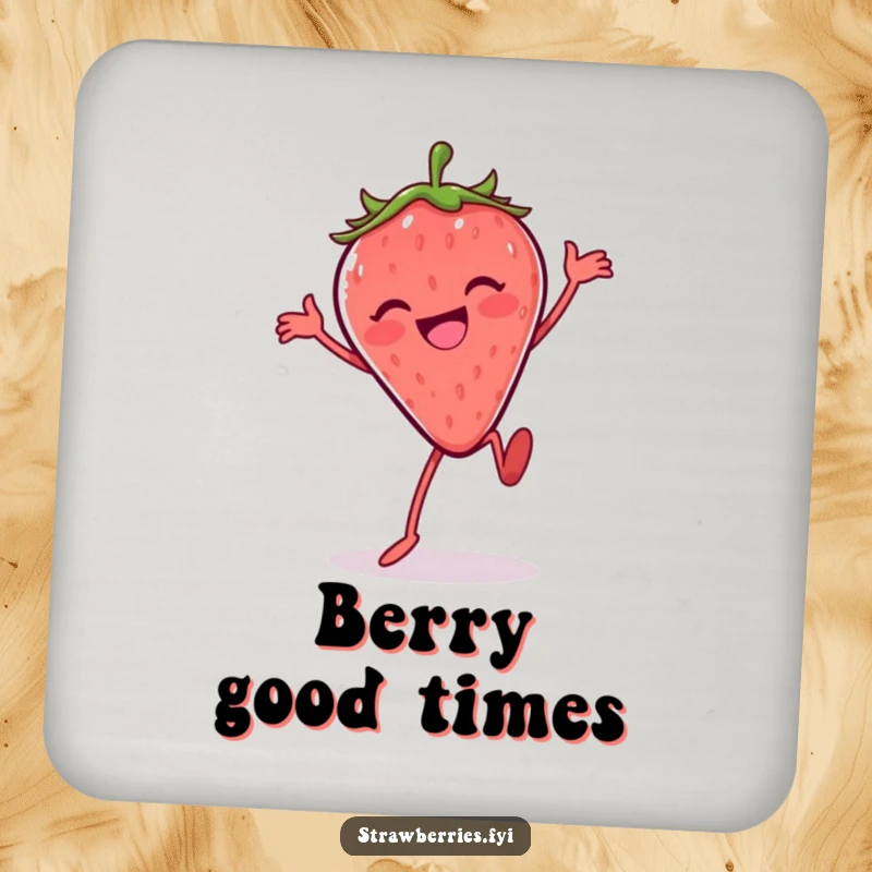 Funny Silly Dance Strawberry Coasters: A happy dancing strawberry character, adding fun and protection.