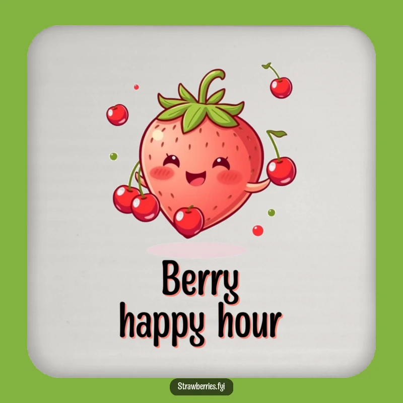 Funny Strawberry Juggling Cherries Coaster - Protect Surfaces Hilariously