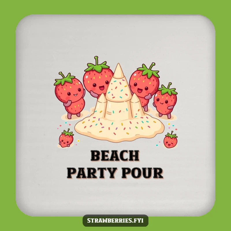 Funny Strawberry Sandcastle Coaster Set - Protect Surfaces with Beachy Whimsy