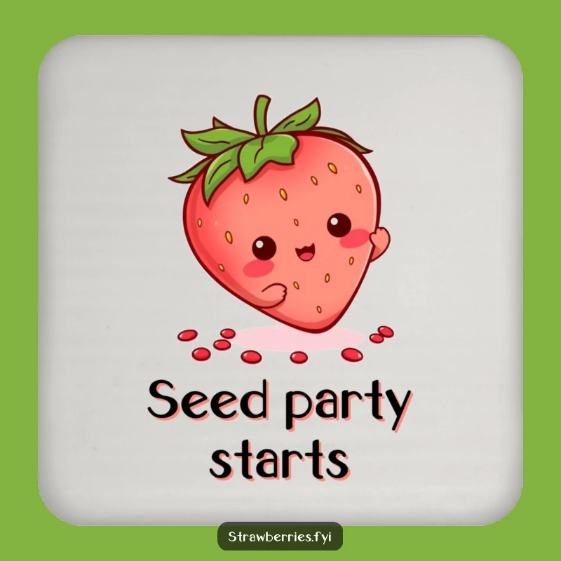 Funny Kawaii Strawberry Seed Flourish Coaster, Quirky Strawberry Drink Decor