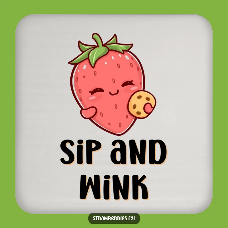 Funny Kawaii Strawberry Wink Cookie Coaster - Cheeky Protection for Your Drink