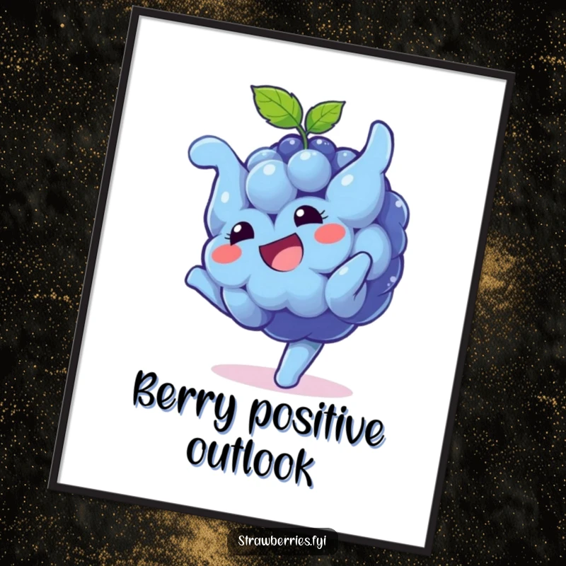 Funny Poster: A playful blueberry character mid-somersault with a cheerful grin, adding humorous and fruity art to any room.