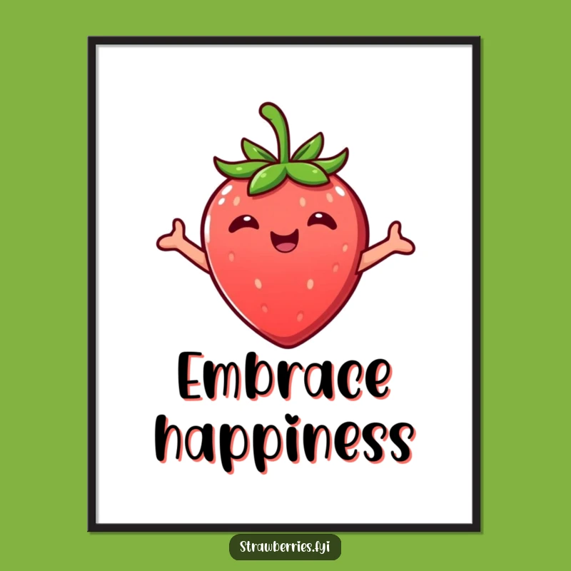 Funny Kawaii Strawberry Embrace Poster: Sweet Art for Happy Walls