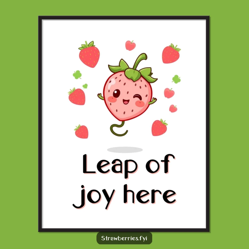 Funny Kawaii Strawberry Bouncing Stem Poster - Energetic Wall Art Gift
