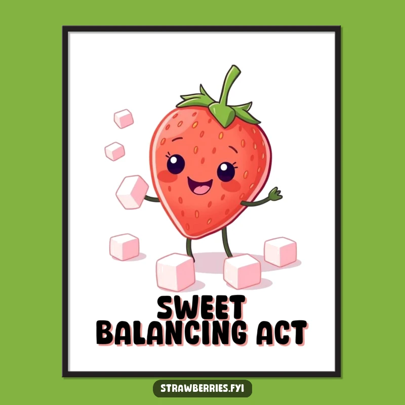 Funny Kawaii Strawberry Juggling Poster: Sweet Art, Perfect Funny Gift!