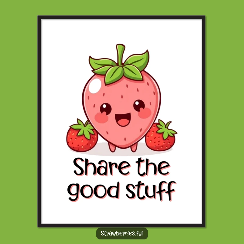 Funny Kawaii Strawberry Sharing Poster: Big Smile Berry Character Art Gift