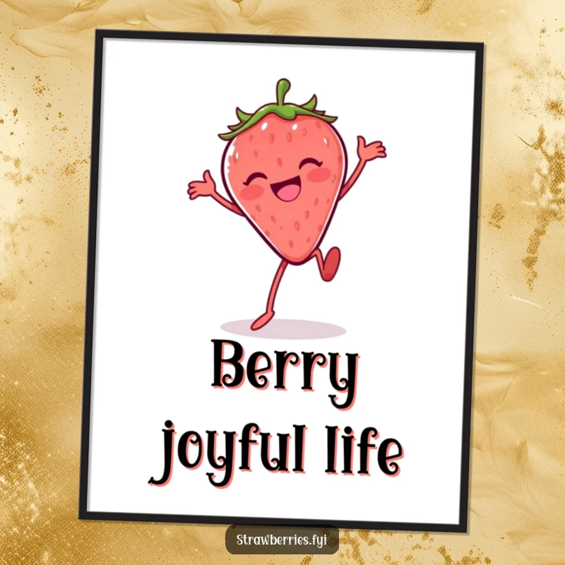 Funny Silly Dance Strawberry Poster: A joyful strawberry character captured mid-dance, bringing funny movement to your wall.