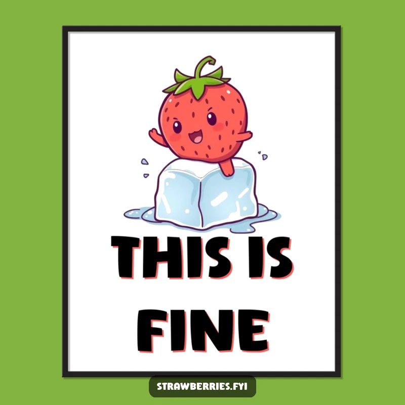 Funny Strawberry Ice Cube Poster - Hilarious Kawaii Wall Art Decor