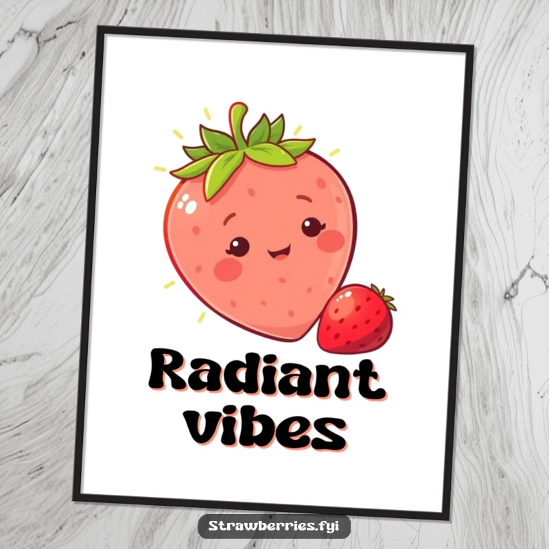 Funny sunny strawberry poster featuring a character basking in a warm ray of light, adding warm and humorous wall art.