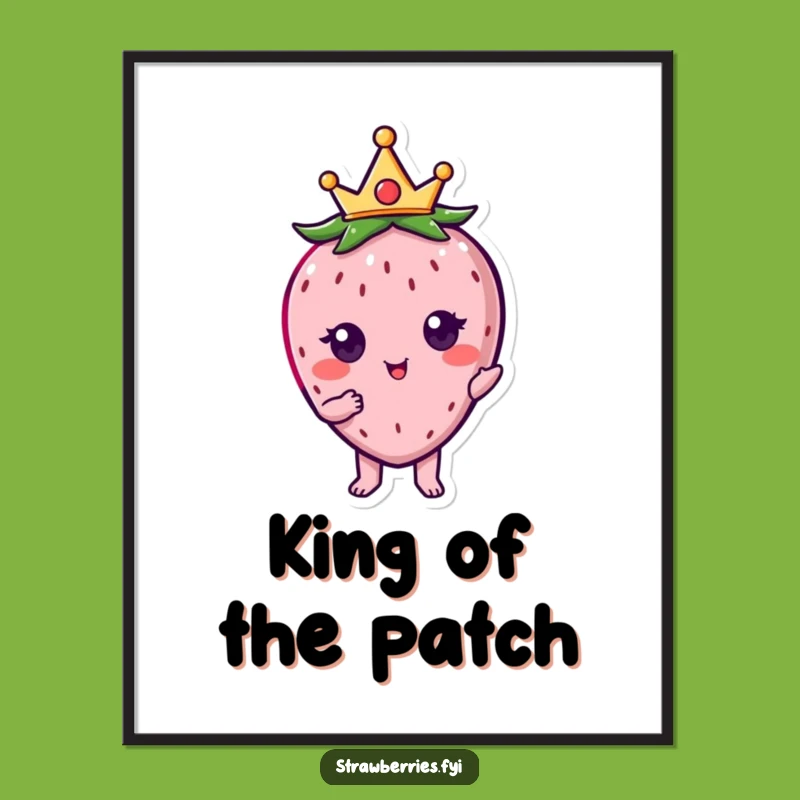 Funny Kawaii Strawberry Crown Poster - Regal Wall Art for a Fruit-Themed Space