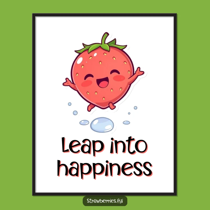 Funny Kawaii Strawberry Leap Poster - Cute Wall Art Decor