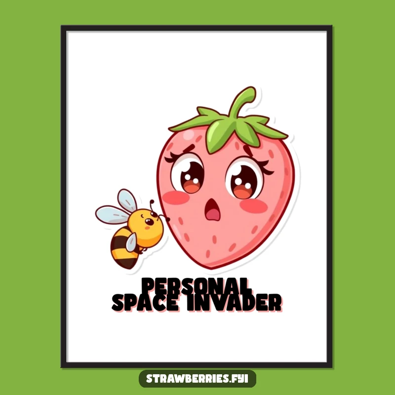Funny Strawberry Bee Surprise Poster - Hilarious Fruit Wall Art, Great Gift