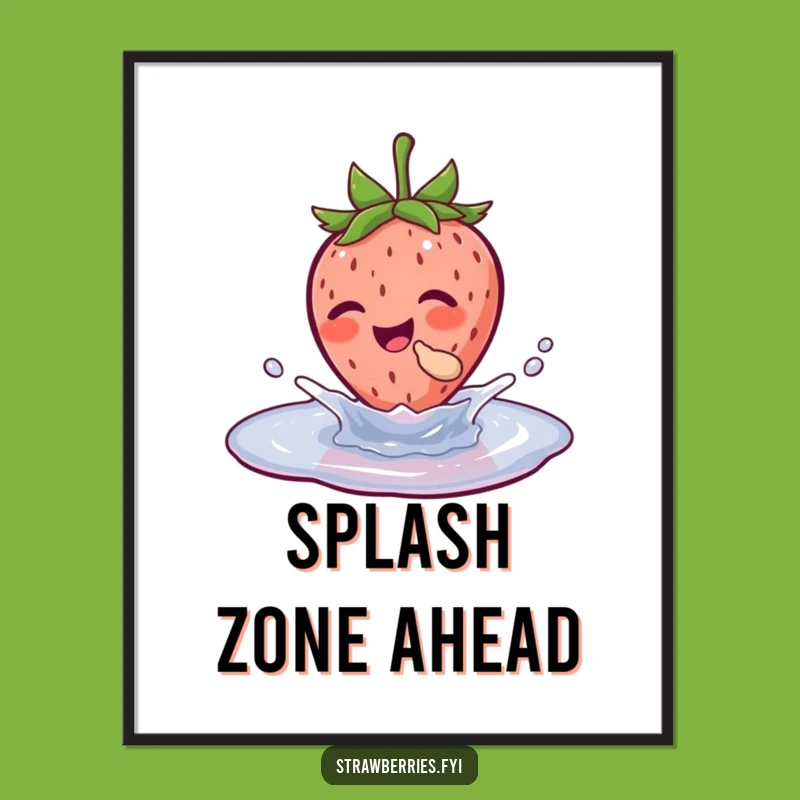 Funny Giggling Strawberry Splashing Poster - Vibrant Wall Art Funny Gift
