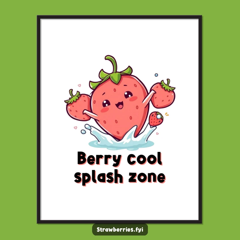 Funny Free Printable Wall Art: Kawaii Strawberry Playful Splash