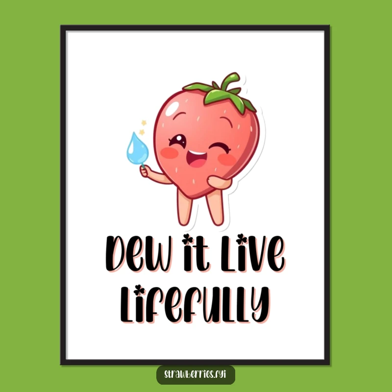 Free Printable Wall Art: Happy Strawberry Dewdrop - Cheerful Downloadable Art