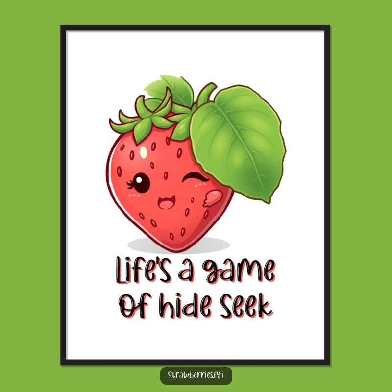 Free Printable Wall Art: Funny Strawberry Character Hiding Downloadable Gift